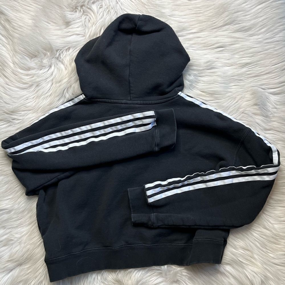 Adidas 3 Stripe Pullover Hoodie Black and White Size XS - Picture 3 of 4